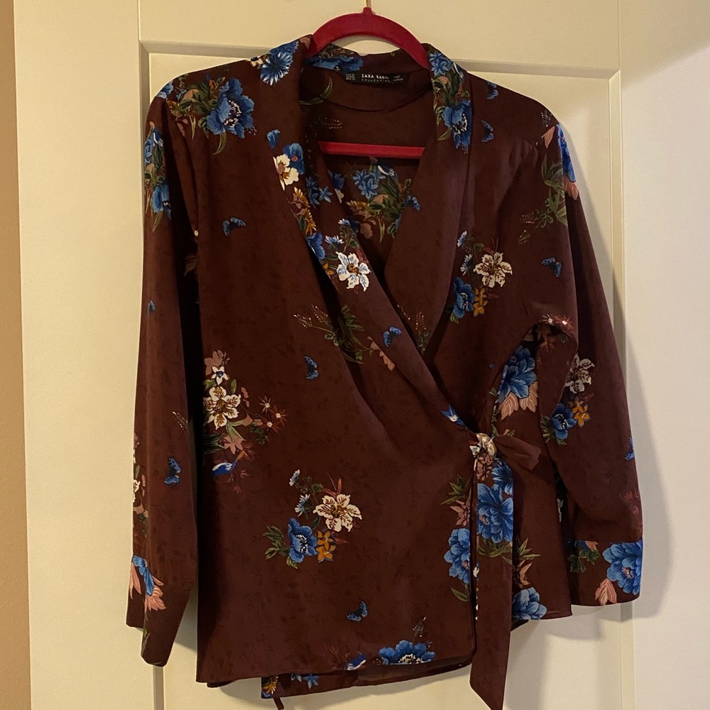 ZARA floral print wrap top; XL